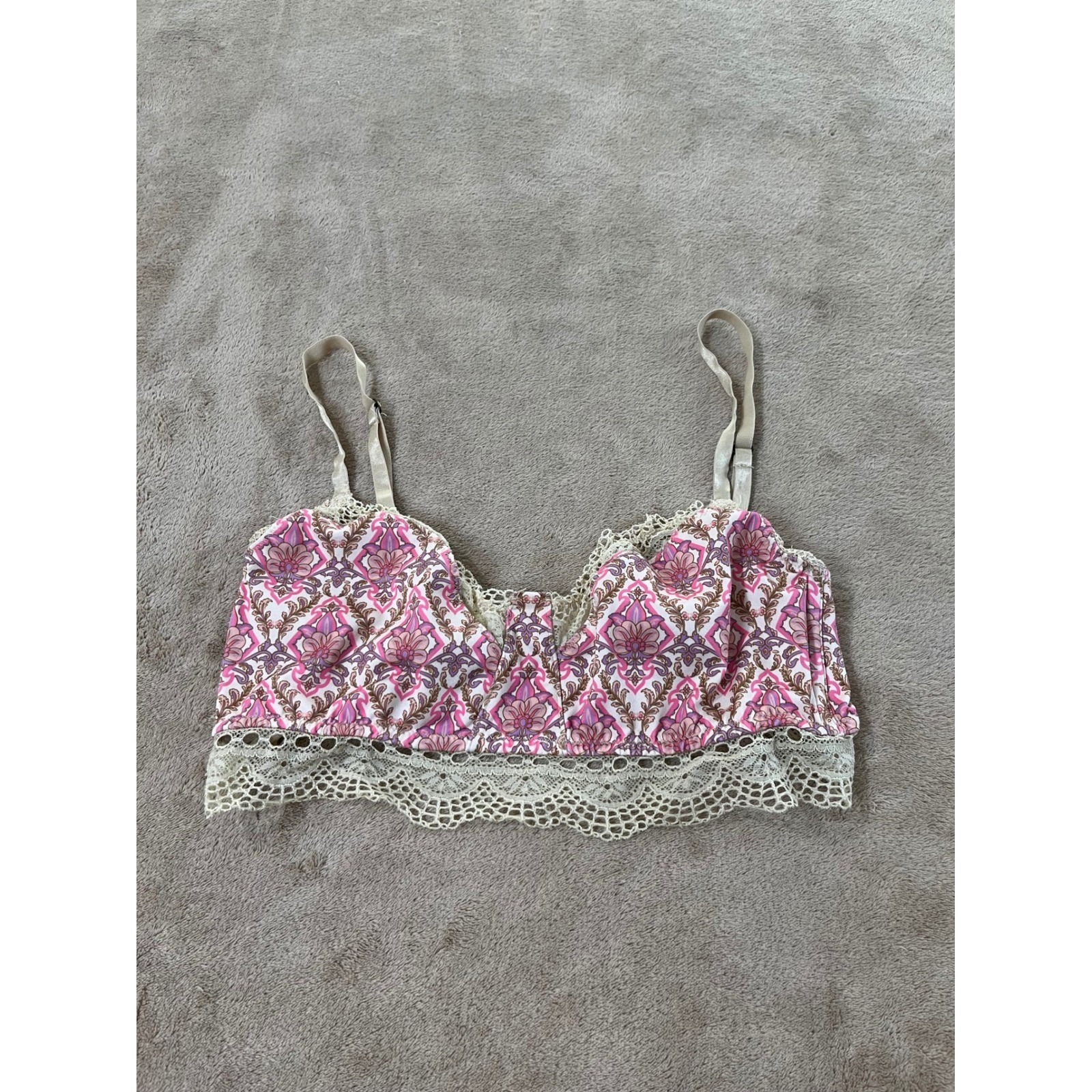 Spell & The Gypsy Collective Womens Size L Pink Paisley Crochet Lace Bralette